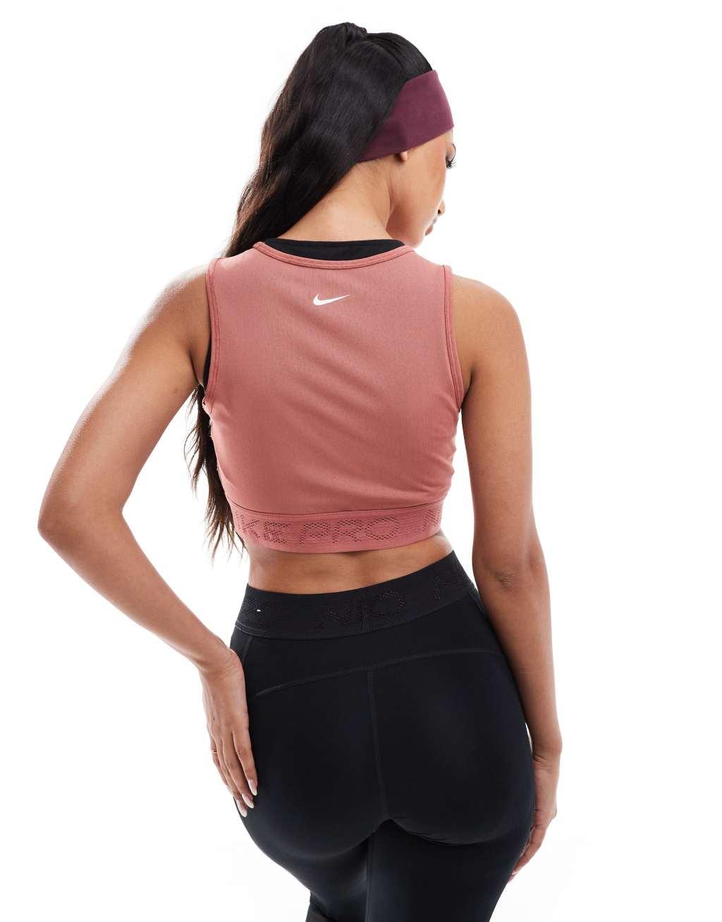 Nike Pro Training mesh tank in pink & white Product Image