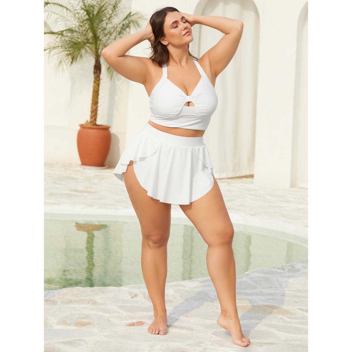 Plus Size Cut-Out Twisted-Front Swim Top Women's Swimwear WhiteSmoke Beach Gathered High stretch Skinny Heart neckline Curve Swim Tops BloomChic 12/L Product Image