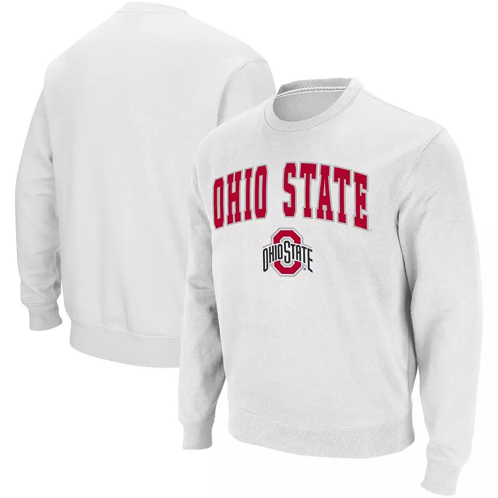 Men's Colosseum White Ohio State Buckeyes Team Arch & Logo Tackle Twill Pullover Sweatshirt,  Product Image