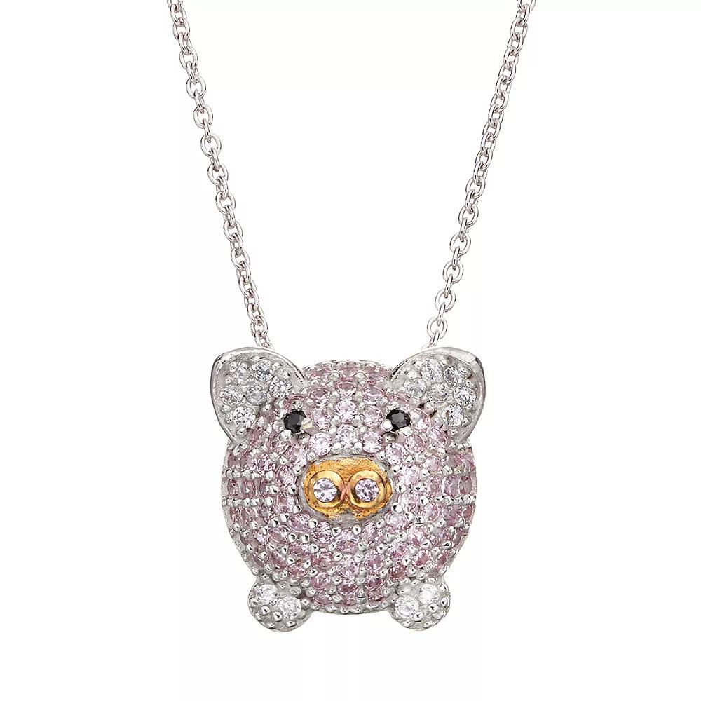 Sophie MillerCubic Zirconia Sterling Silver & 14k Rose Gold Over Silver Pig Pendant Necklace, Womens Multicolor Product Image