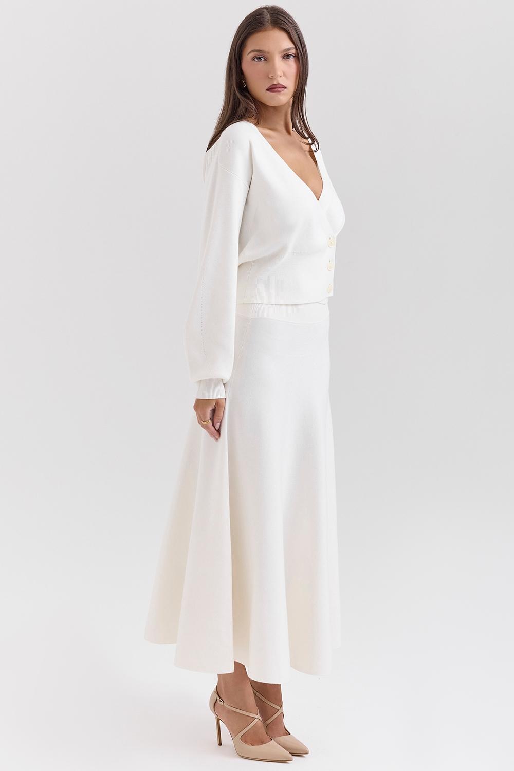 Solara  ivory wool mix flared midi skirt Product Image