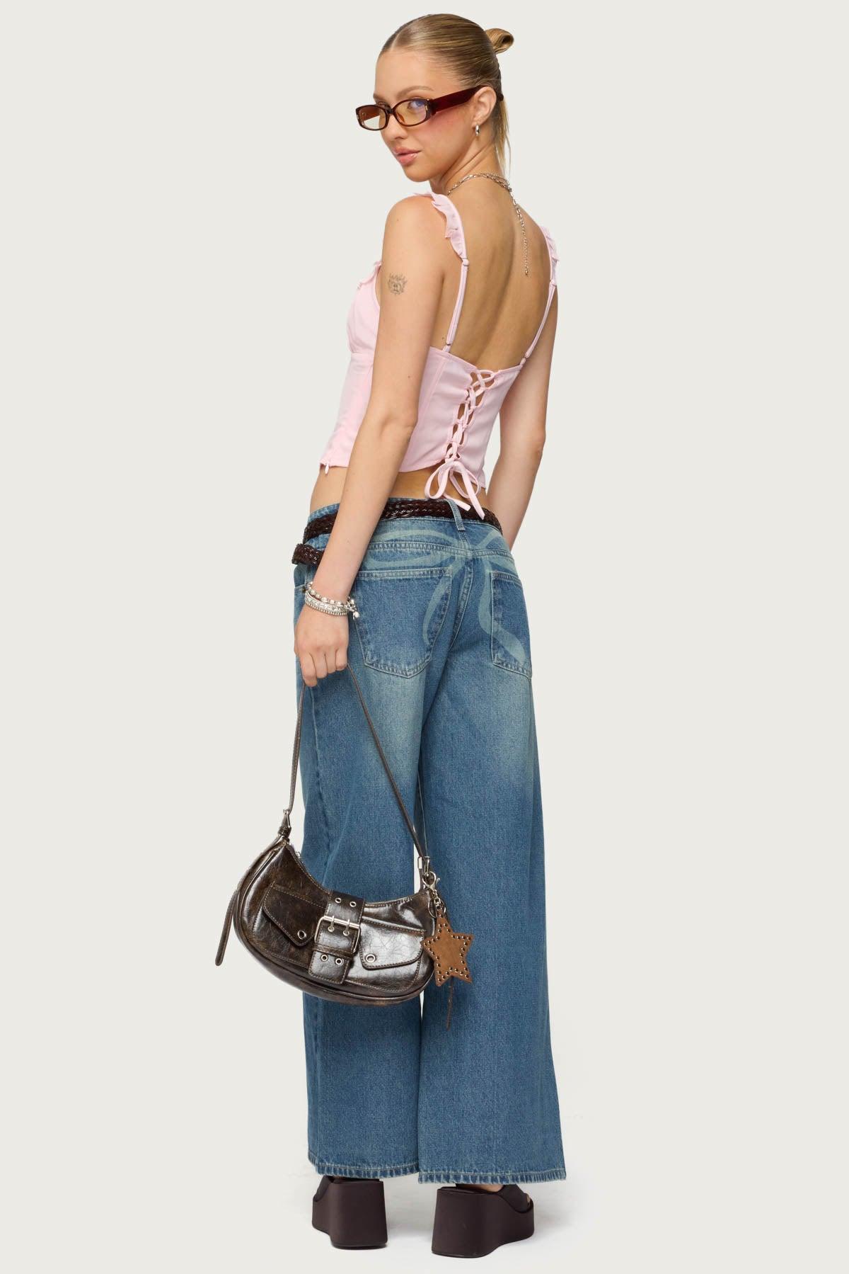Petite Vyxen Vintage Washed Low Rise Baggy Jeans Product Image