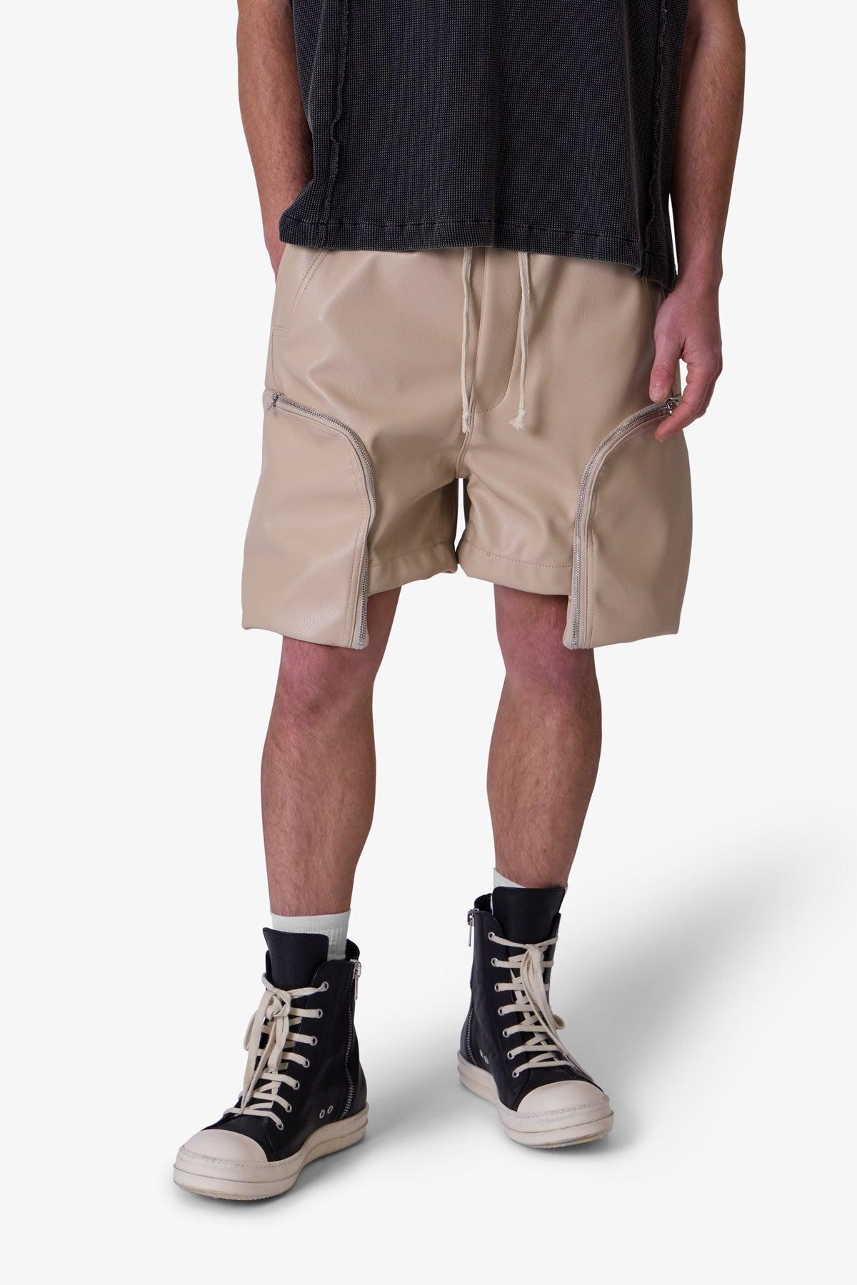 Leather Pocket Geo Shorts - Tan Product Image
