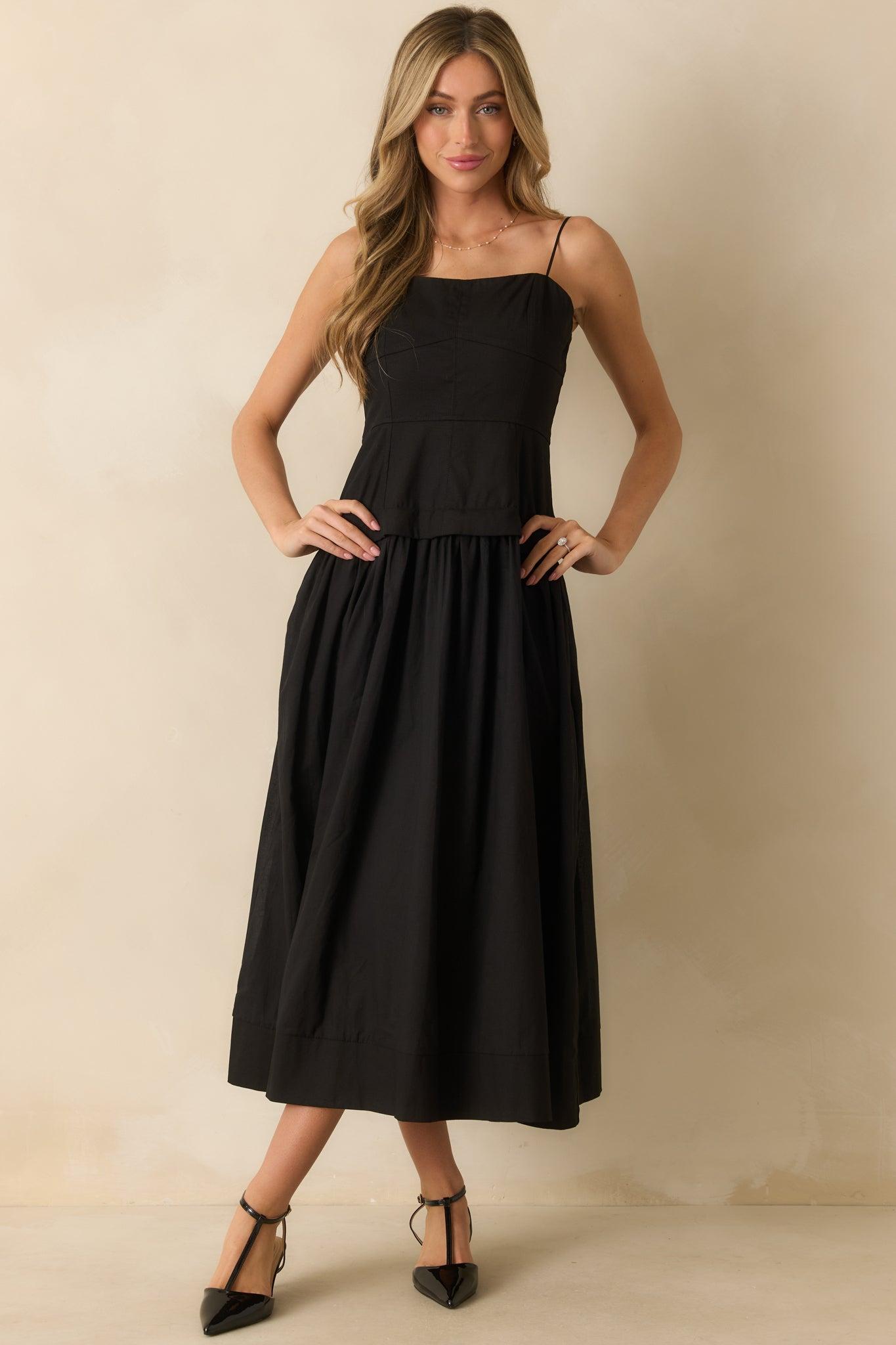 You Already Know Black Cotton Bustier Bodice Midi Dress Product Image