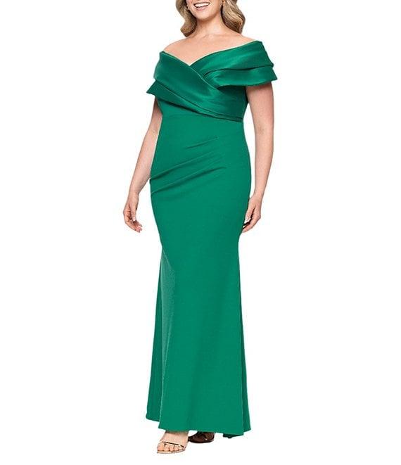 Betsy & Adam Plus Size Off-the-Shoulder Scuba Crepe Dress Product Image