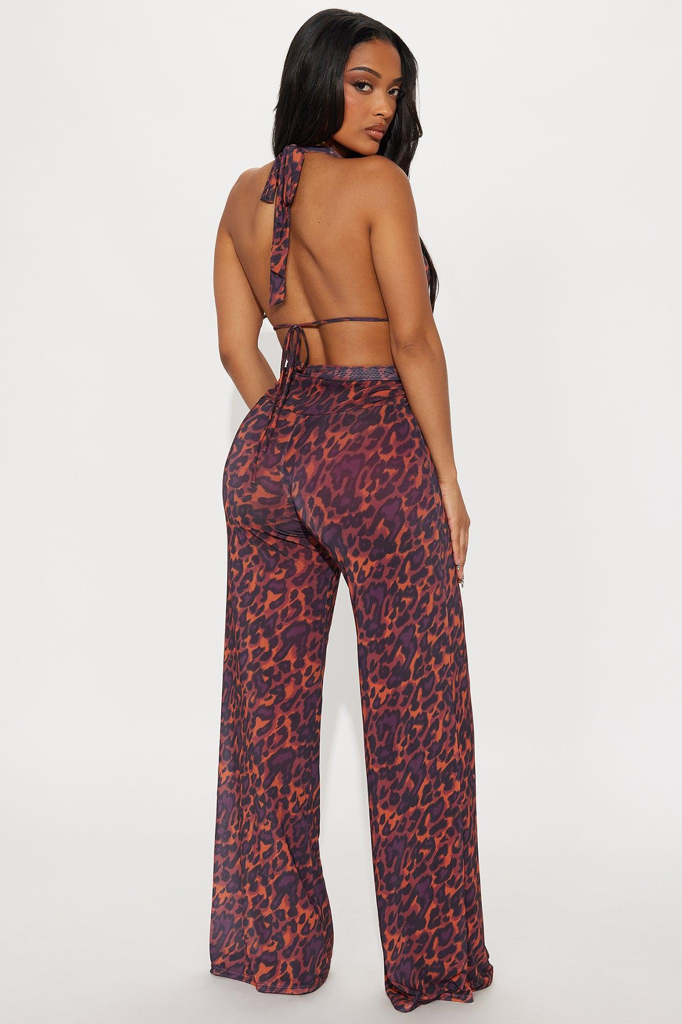 Corina Mesh Halter Jumpsuit - Burgundy/combo Female Product Image