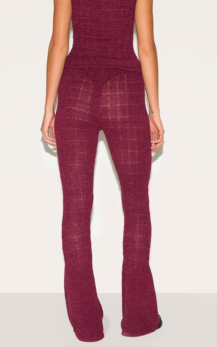 Wine Textured Filigree Knit Wide Leg Pants Product Image