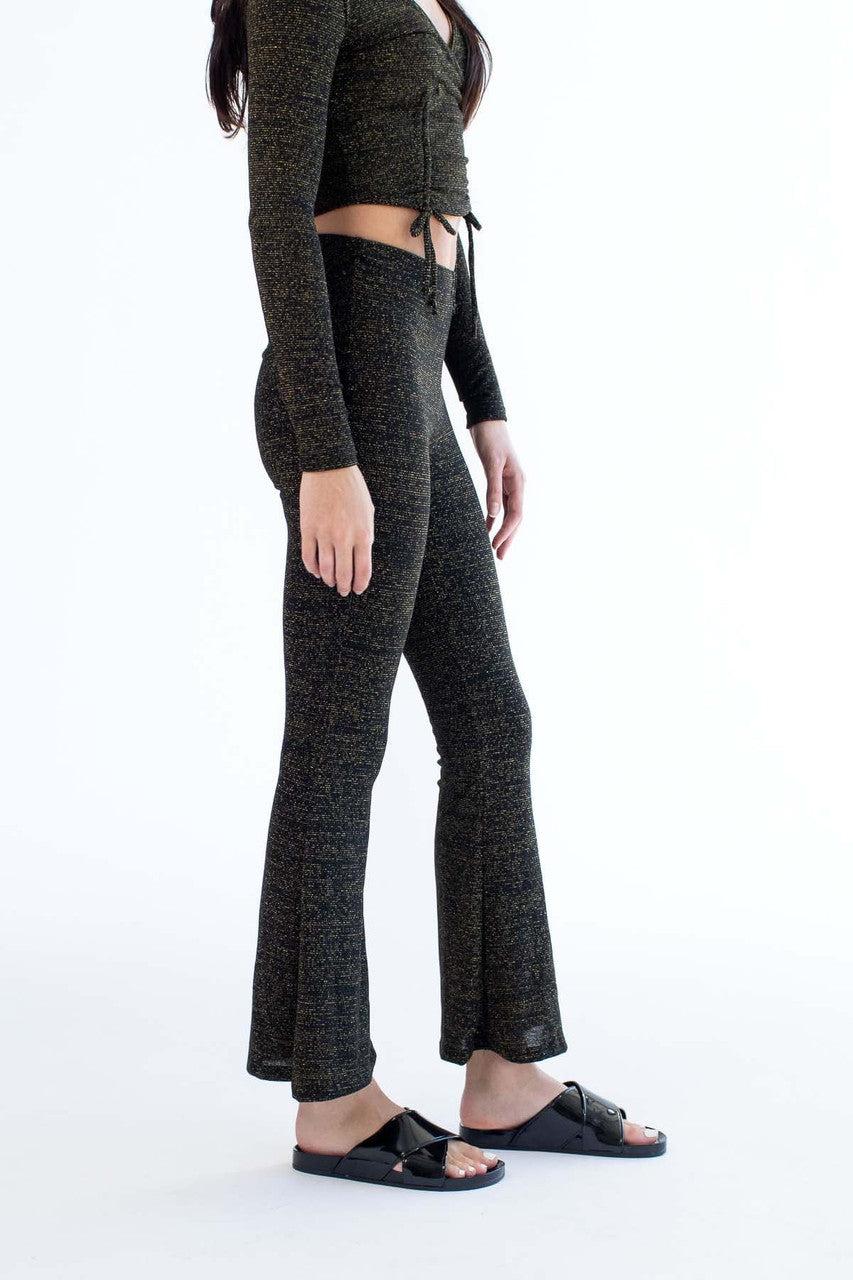 Black & Gold Thread Flare Pants Product Image