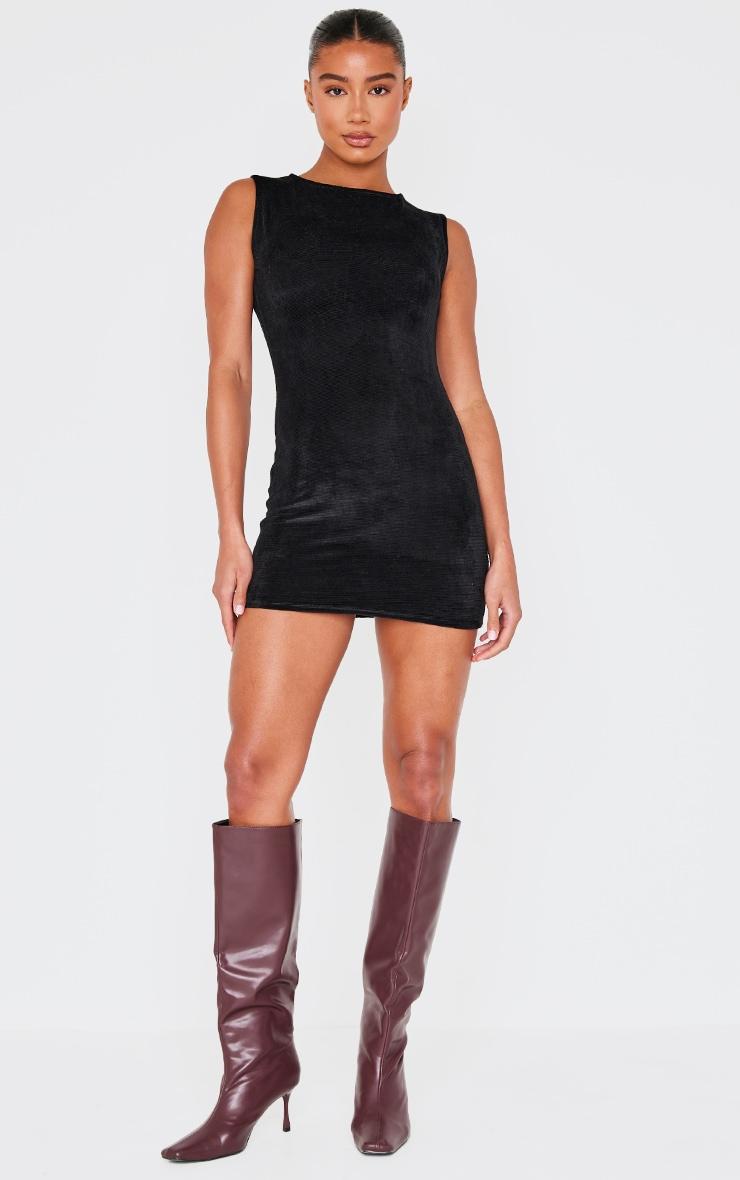 Black Cord Boat Neck Mini Dress Product Image
