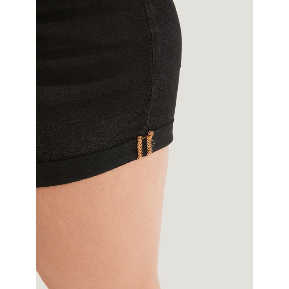 Plus Size High Rise Black Wash Roll Hem Denim Shorts Women Black Casual Plain Medium stretch Pocket Jeans BloomChic 28/5X Product Image