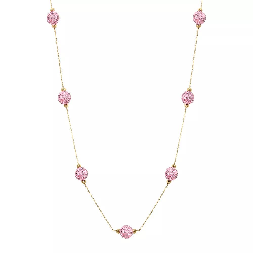 Women's 14ky Gold Bead White Crystal Station Necklace, Size: 18", Pink Product Image