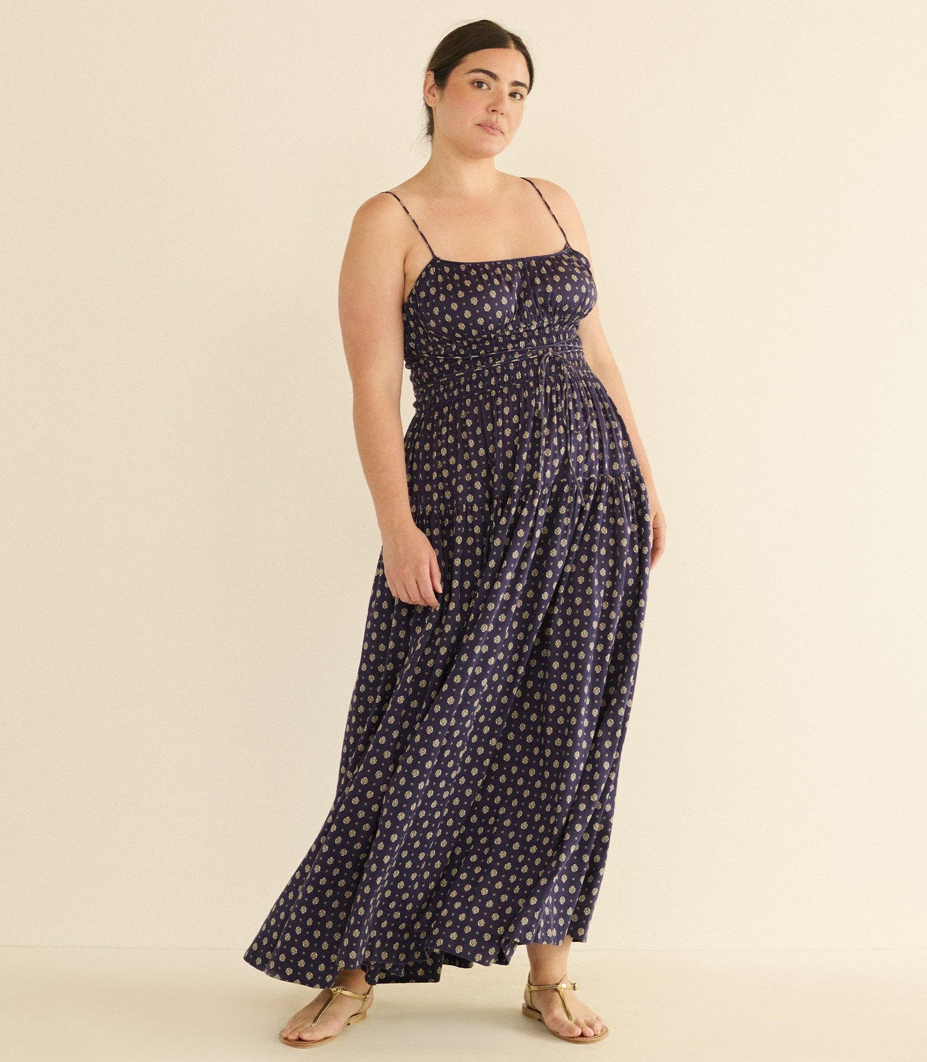 SAFIA DRESS -- NAVY CADIZ FOULARD Product Image