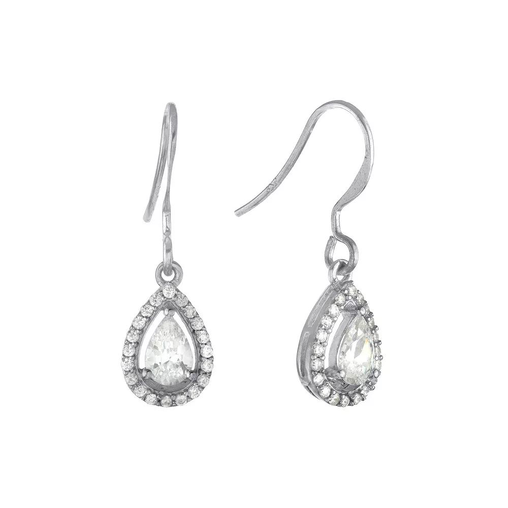 Main and Sterling Cubic Zirconia Teardrop Halo Earrings, Women's Product Image