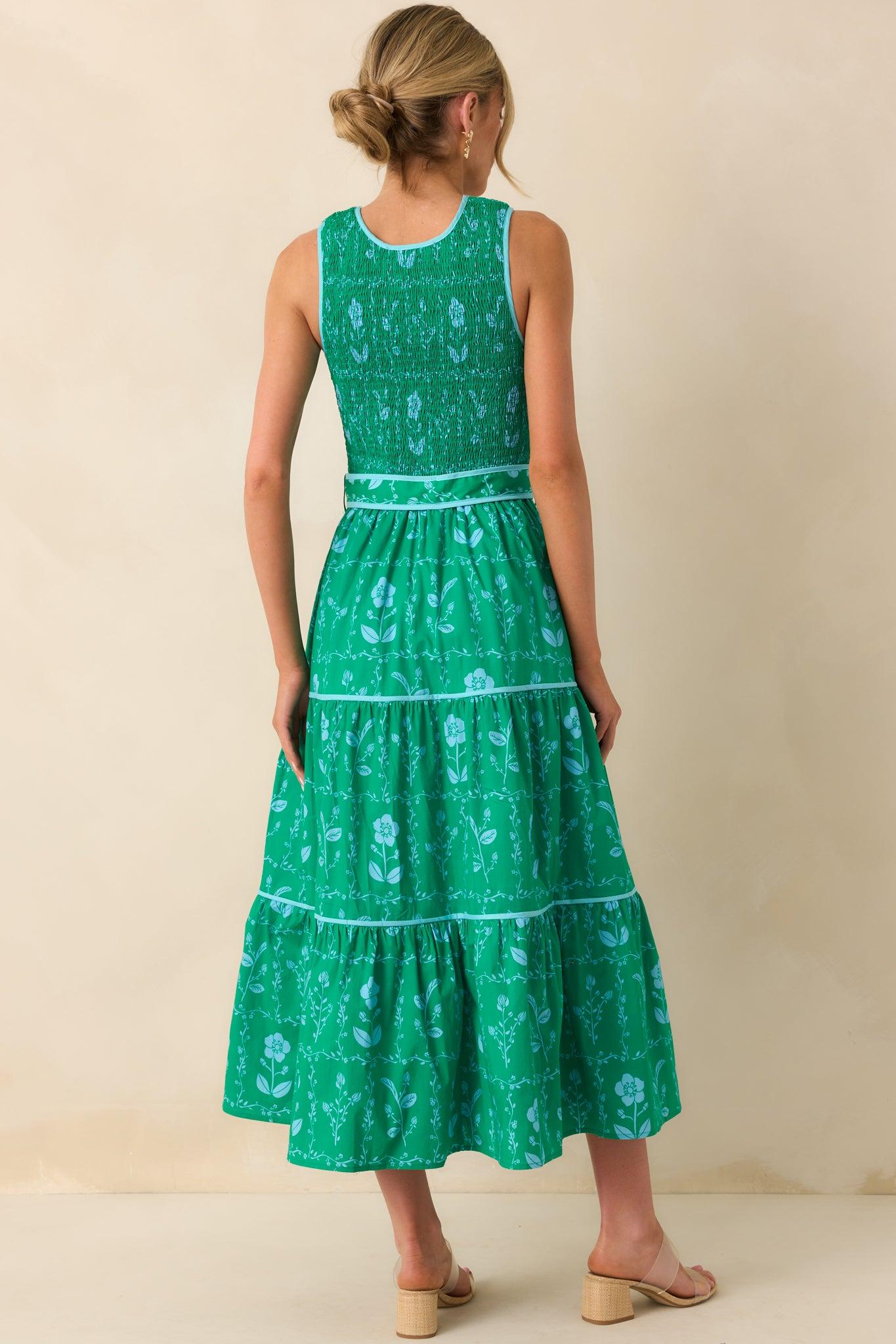 Making Sweet Memories Kelly Green Floral Print Cotton Maxi Dress Product Image