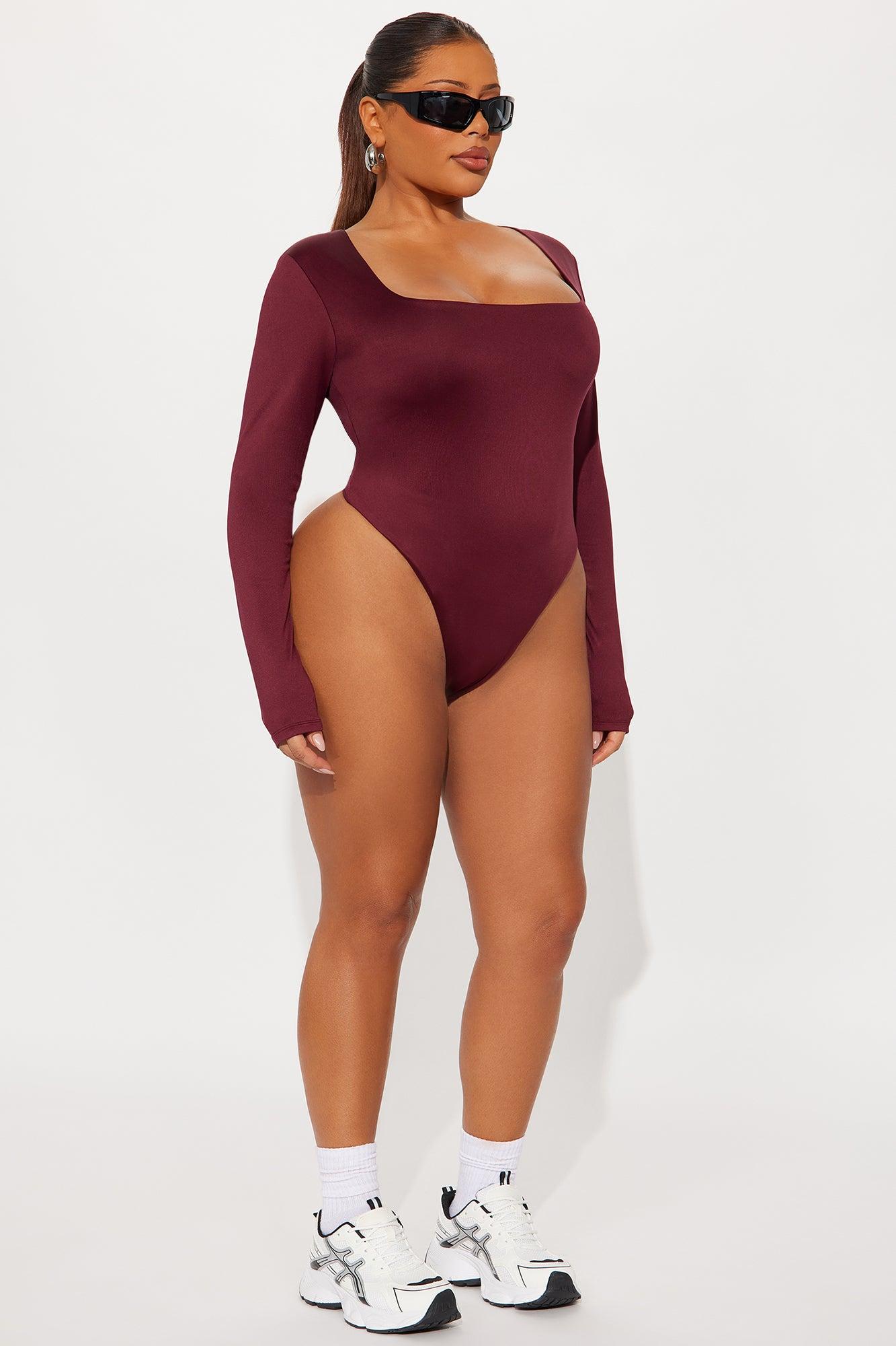 Contour Double Lined Long Sleeve Square Neck Bodysuit - Wine Female Product Image