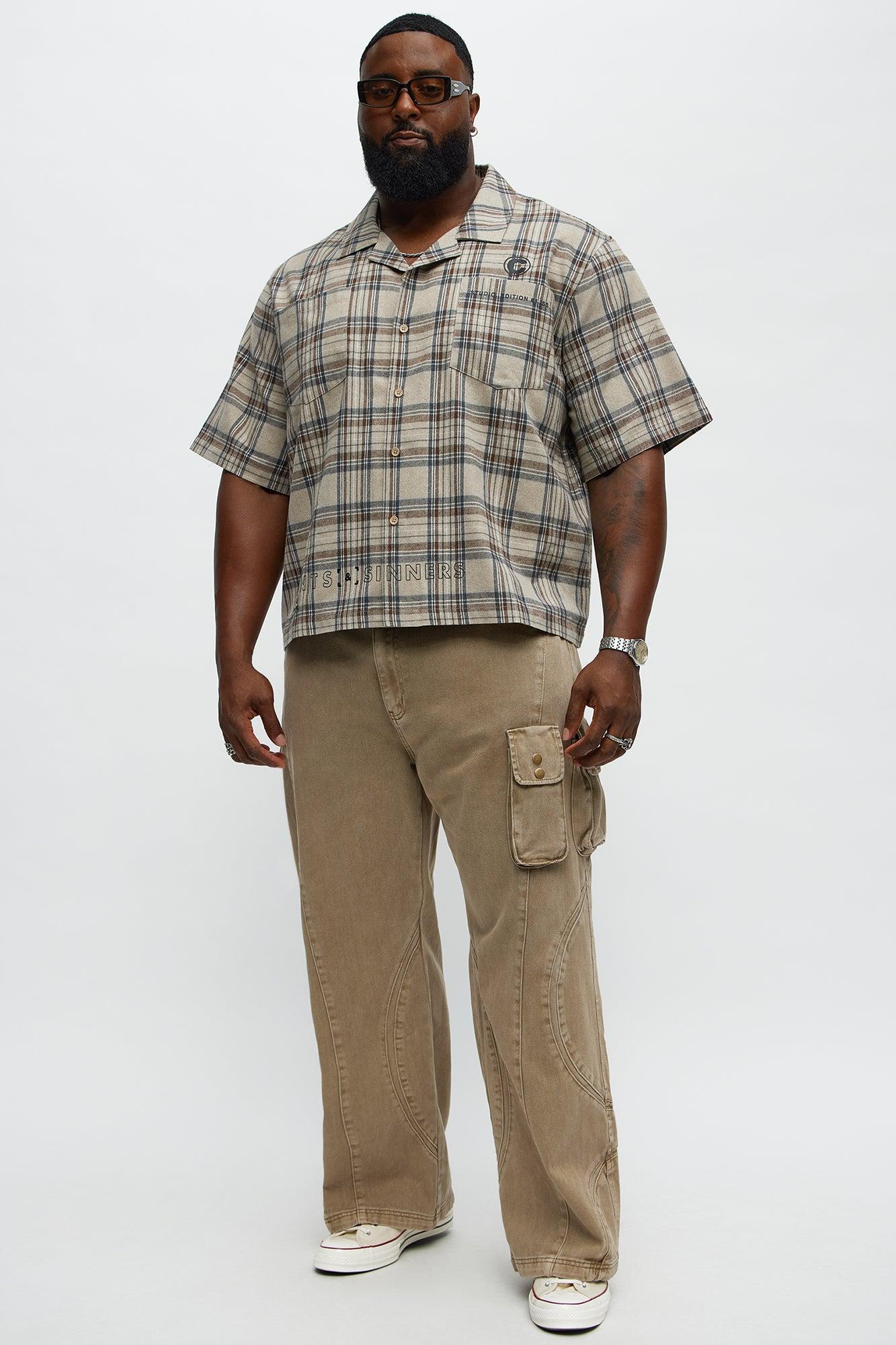 Culture Plaid Cropped Button Up Shirt - Sand Male Product Image