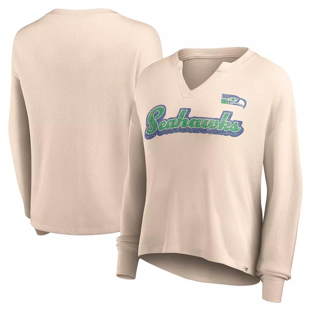 Women's Fanatics Branded Tan Seattle Seahawks Go For It Notch Neck Waffle Knit Long Sleeve T-Shirt,  Product Image