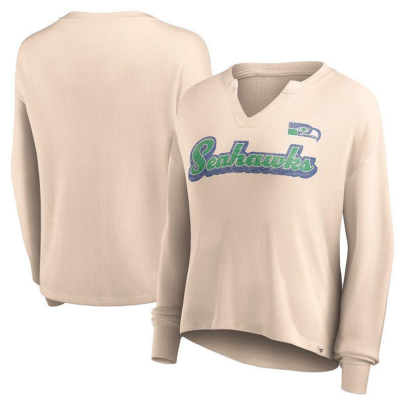 Women's Fanatics Branded Tan Seattle Seahawks Go For It Notch Neck Waffle Knit Long Sleeve T-Shirt,  Product Image