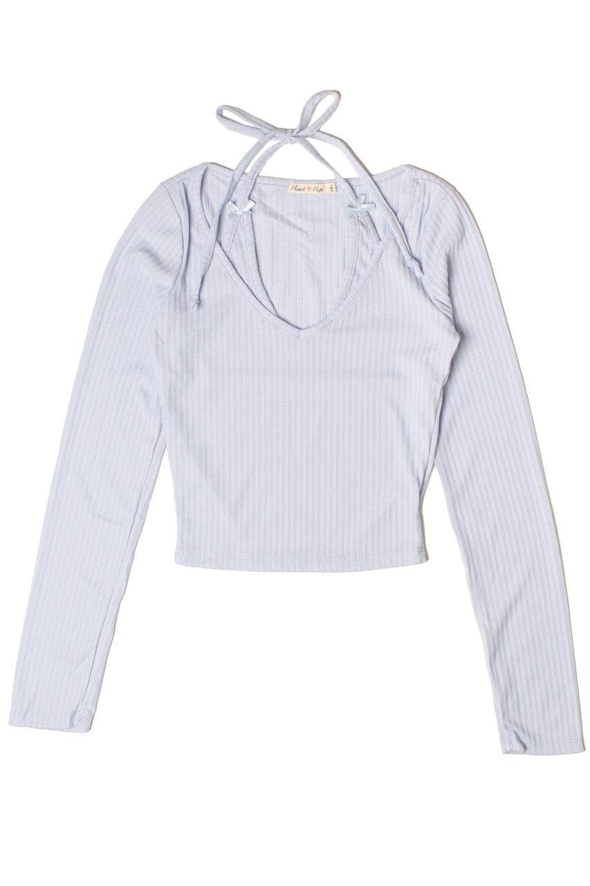 Layered Halter Bow Long Sleeve Top Product Image