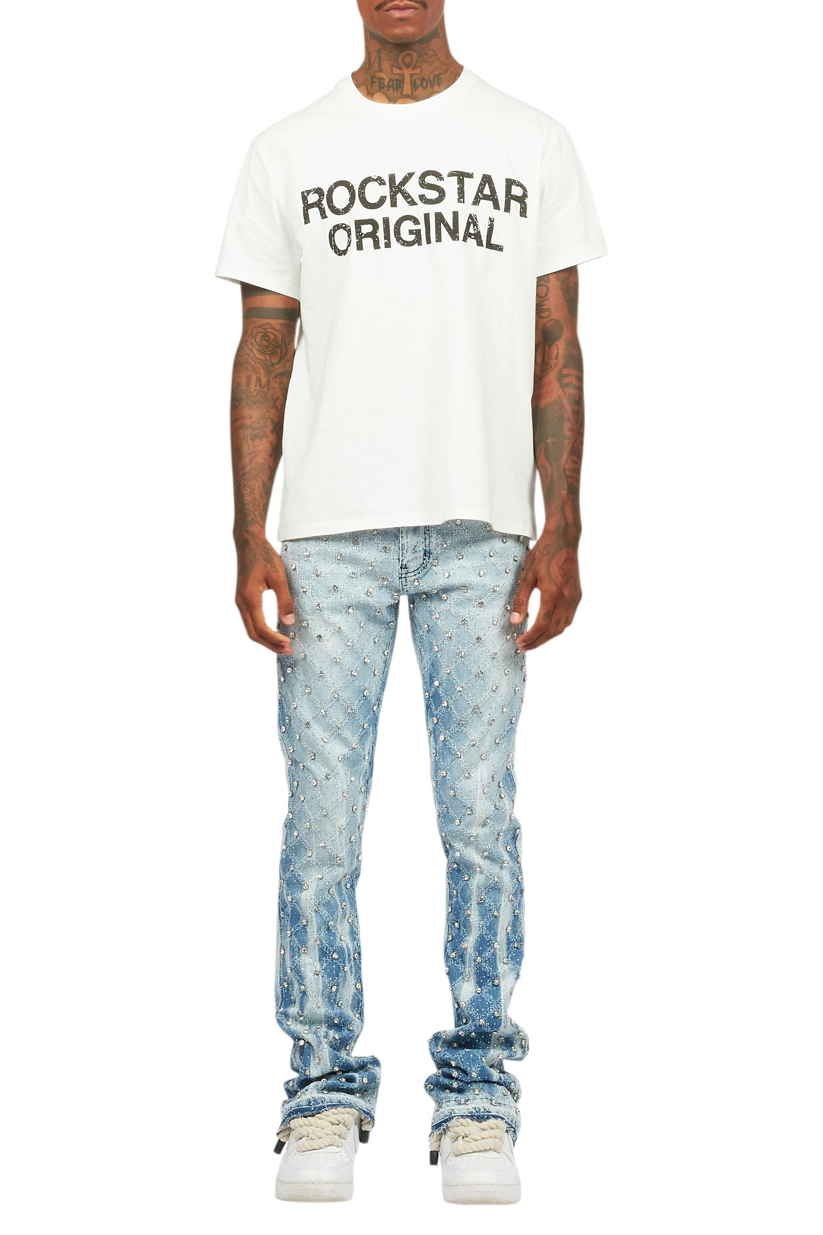 Glit Blue Rhinestone Stacked Flare Jean Male Product Image