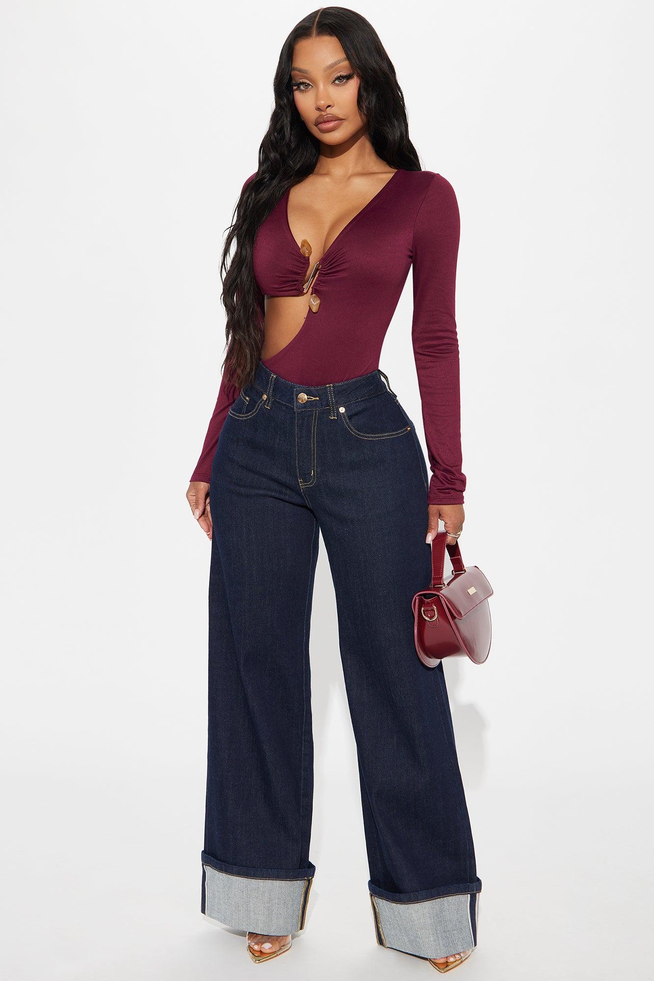 Premium Cuffed Straight Leg Jeans - Dark Wash Product Image