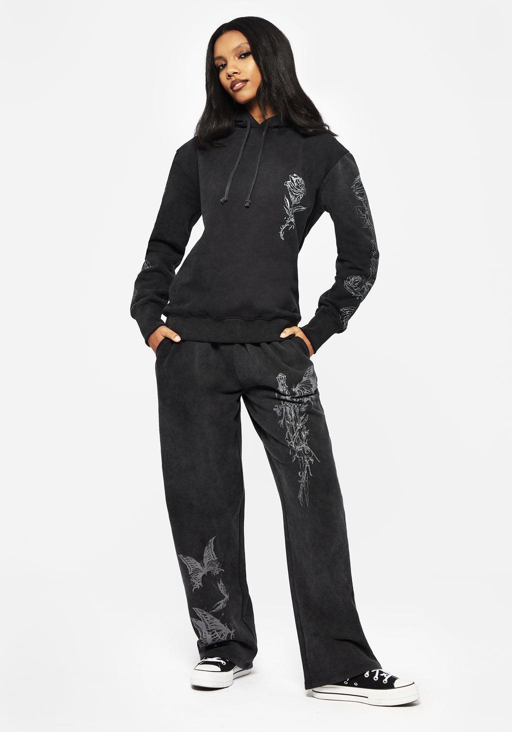 Entwined Rose Graphic Print Straight Leg Sweatpants Product Image