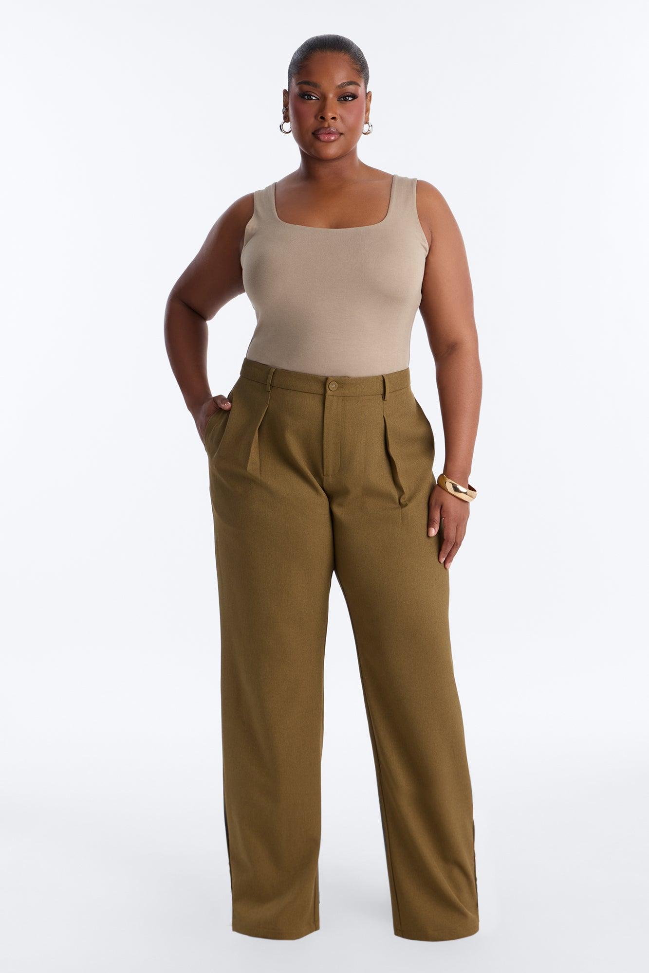 Frankie Button Cuff Straight Leg Trouser - Olive Female Product Image