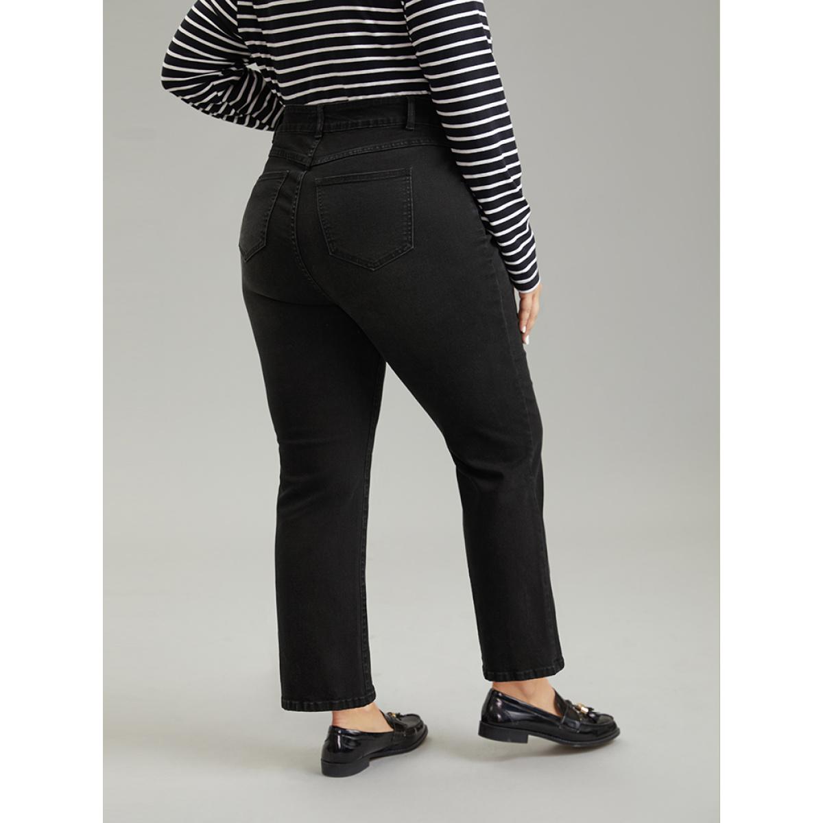 Plus Size Vintage Black Wash High Rise Straight Leg Jeans Women DimGray Casual Plain Plain High stretch Pocket Jeans BloomChic 28/5X Product Image