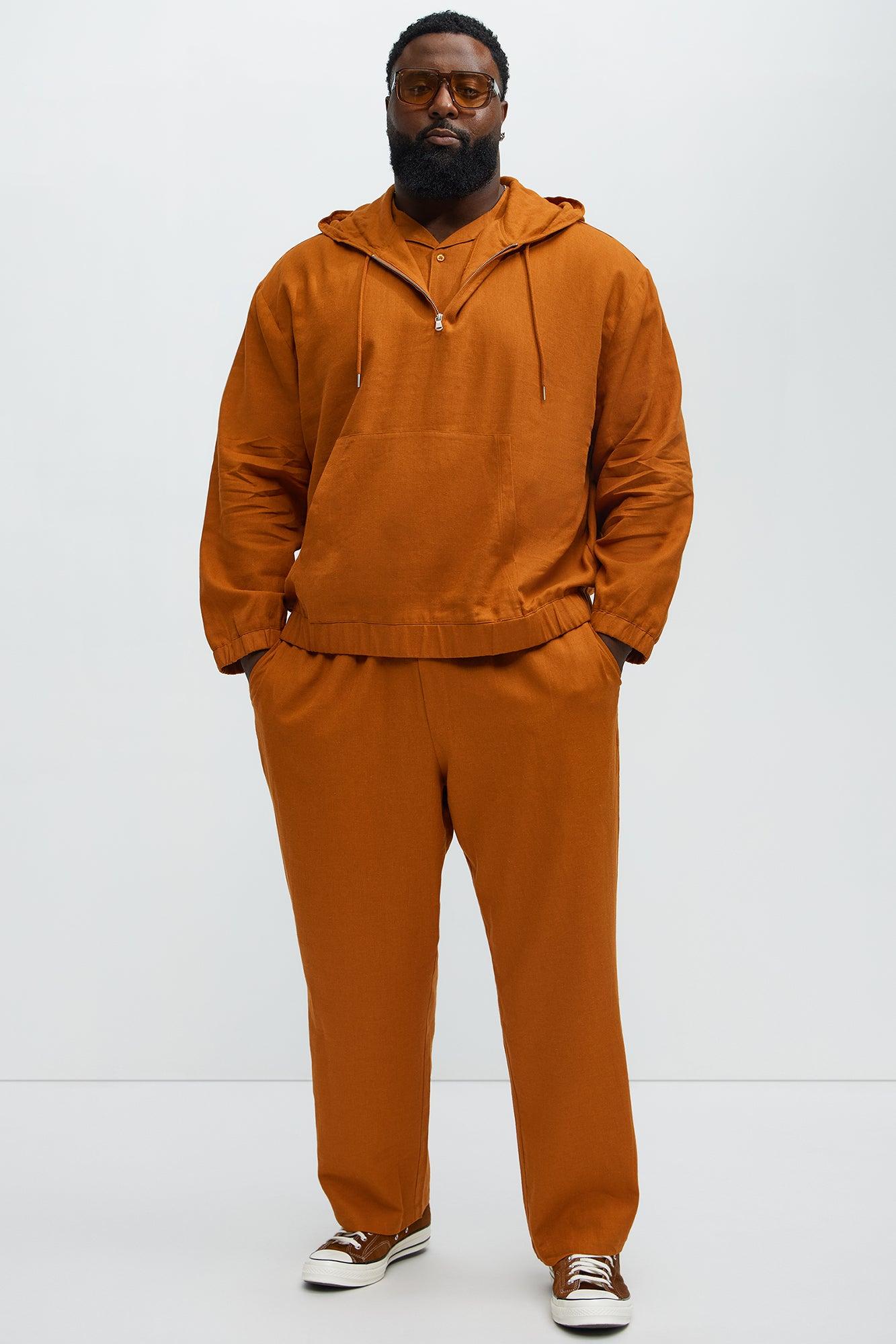 Bahamas Linen Relaxed Quarter Zip Hoodie - Rust Male Product Image