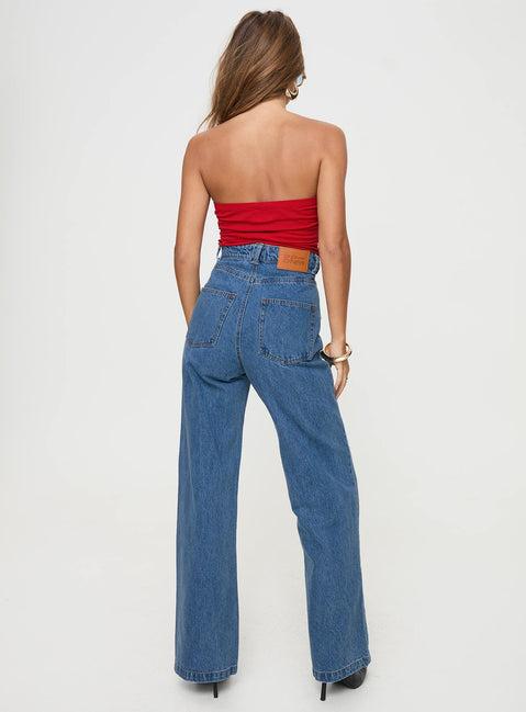 Zephee High Rise Wide Leg Jeans Light Wash Product Image