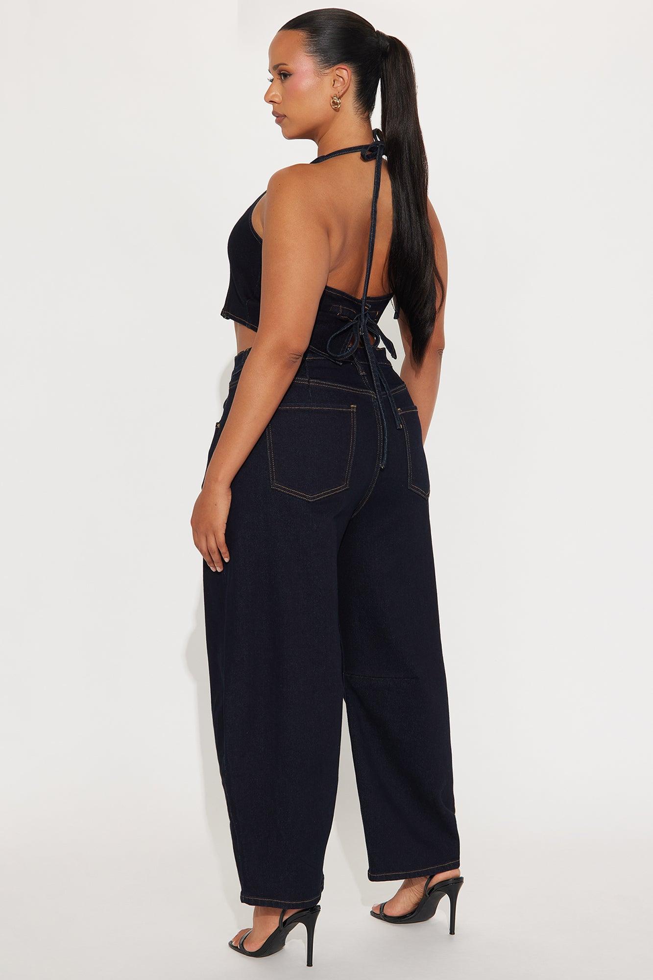 Clarissa Denim Vest And Barrel Jeans Set - Dark Wash Female Product Image