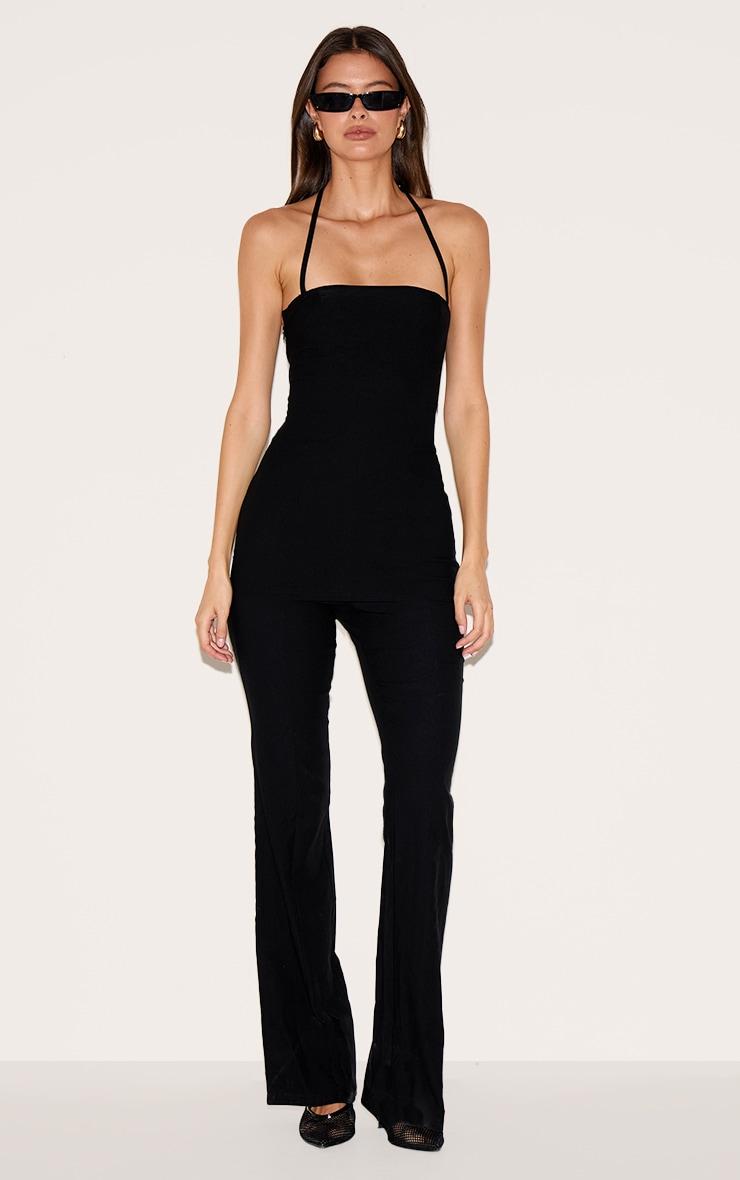 Black Woven Thin Halter Overlay Detail Jumpsuit Product Image