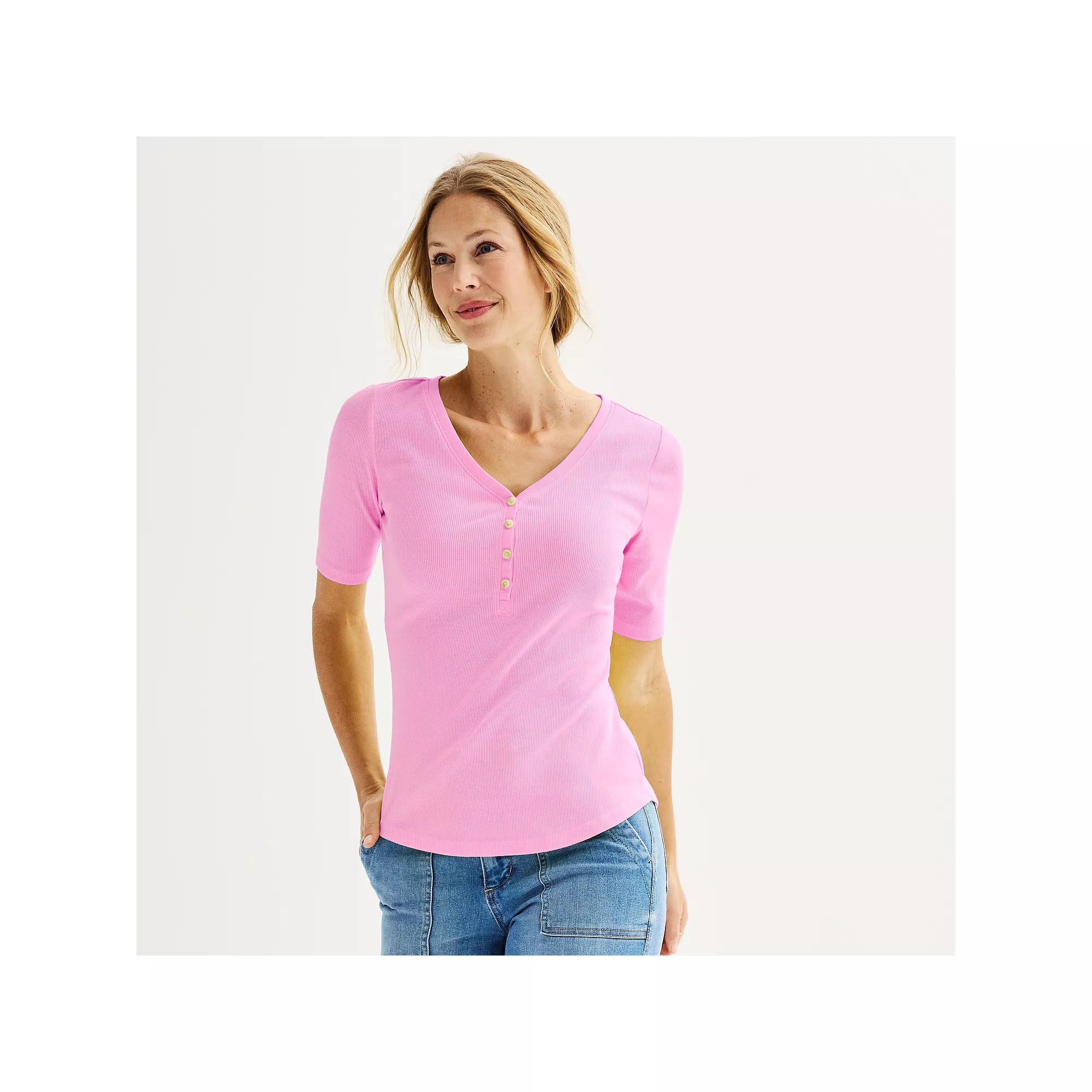 Women's Sonoma Goods For Life® Slim-Fit Henley, Size: Large, Pleasant Pink Product Image