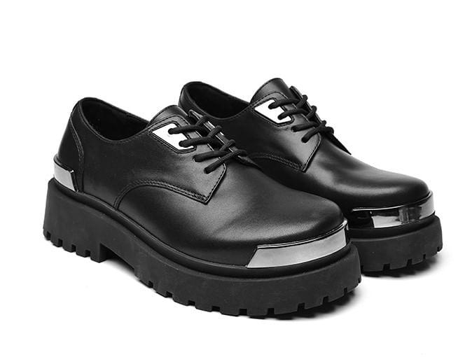 Faux Leather Metal Cap Platform Lace-Up Shoes Product Image