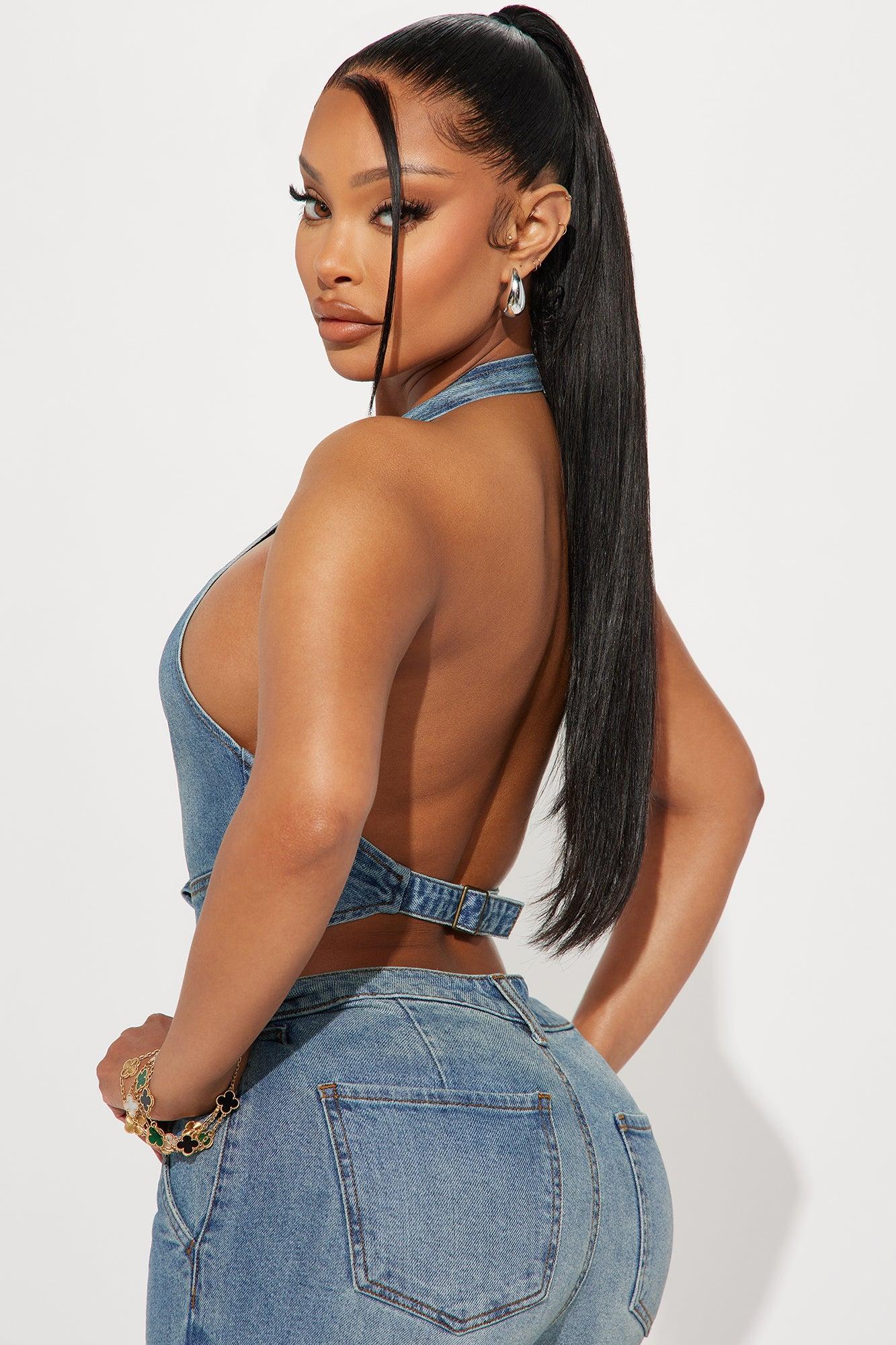 Delusional Denim Halter Top - Medium Wash Product Image