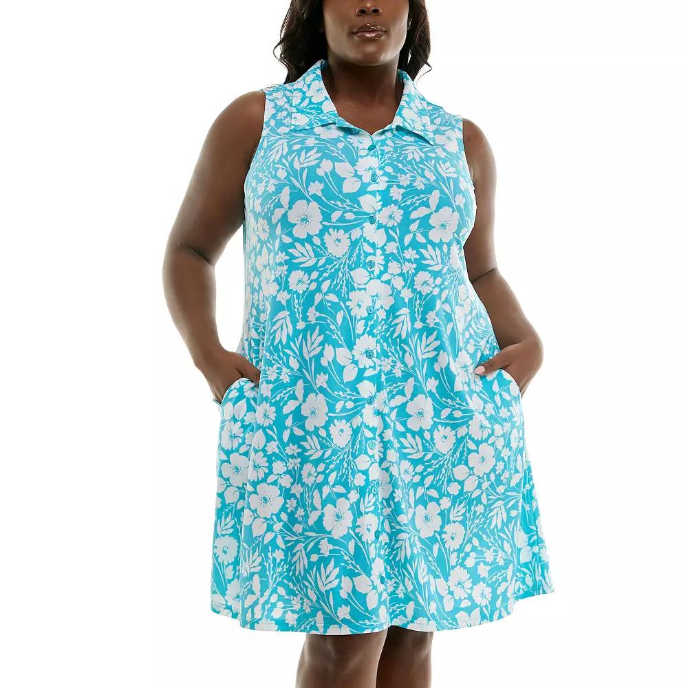 Plus Size Nina Leonard Button Front Pocket Dress, Womens Product Image