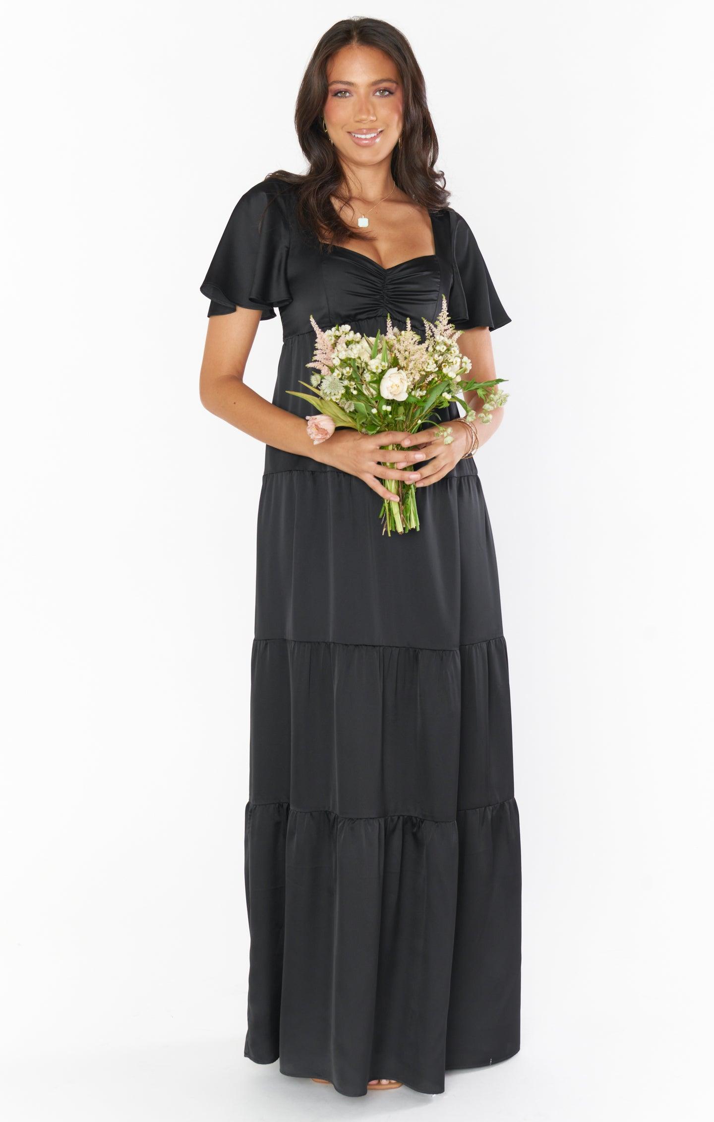 Nicole Maxi Dress ~ Black Luxe Satin Product Image