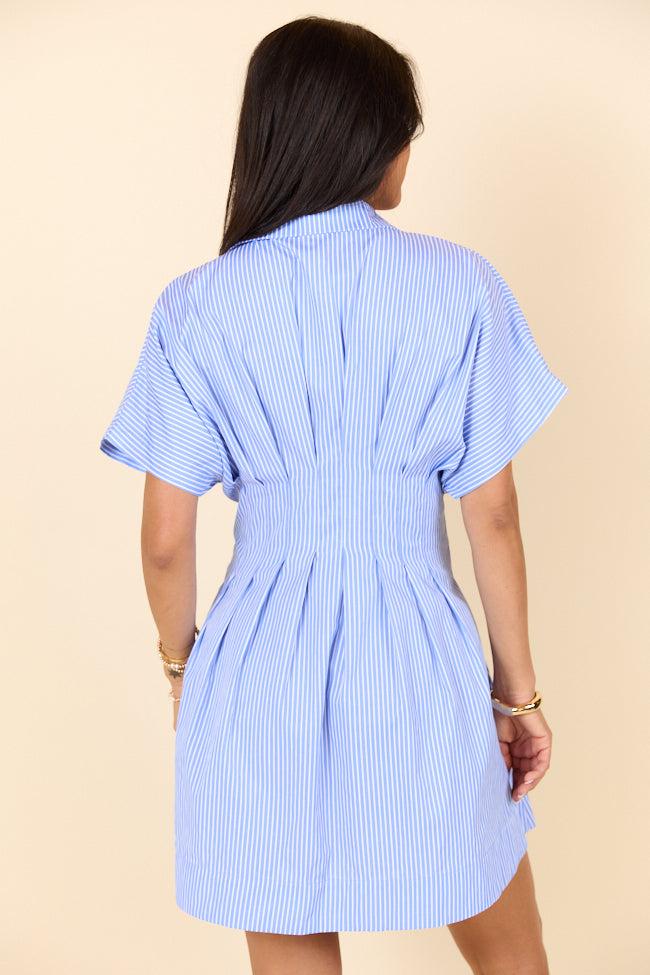 Meet Me In Athens Blue Stripe Cinched Waist Mini Dress FINAL SALE Product Image