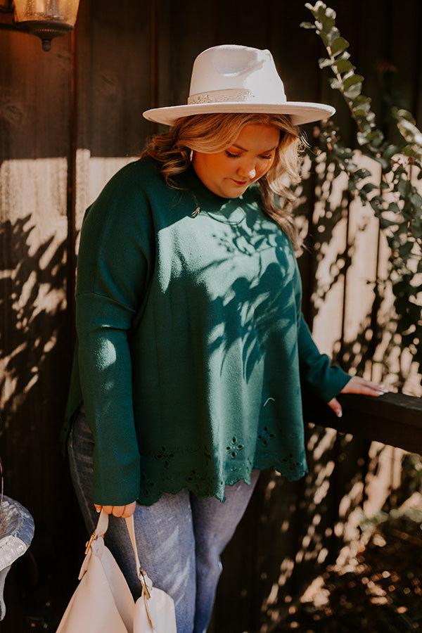 Kind Glance Eyelet Sweater in Hunter Green Curves Product Image