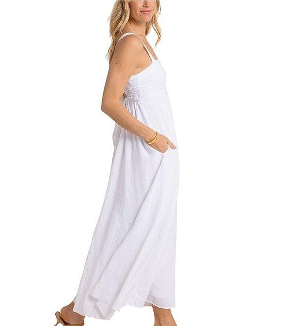 Southern Tide Leighton Square Neck Sleeveless Tie Back Linen Smock Detail Maxi Dress Product Image