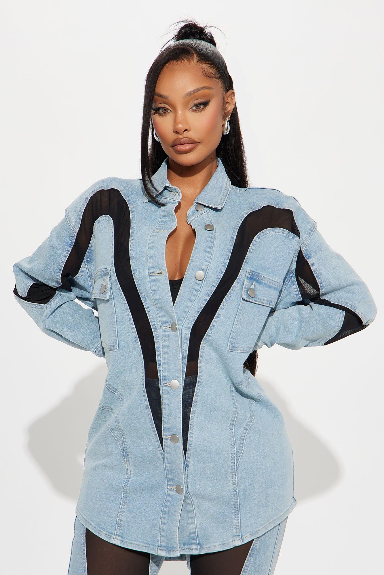 Switching Gears Stretch Denim Shacket - Light Wash Female Product Image