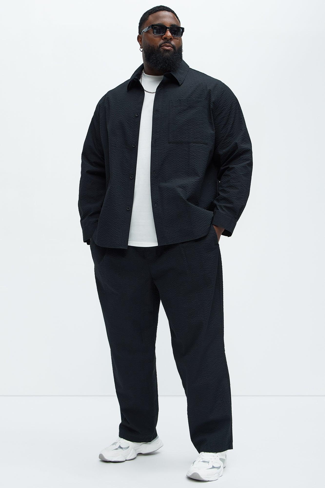 Seersucker Straight Pants - Black Product Image