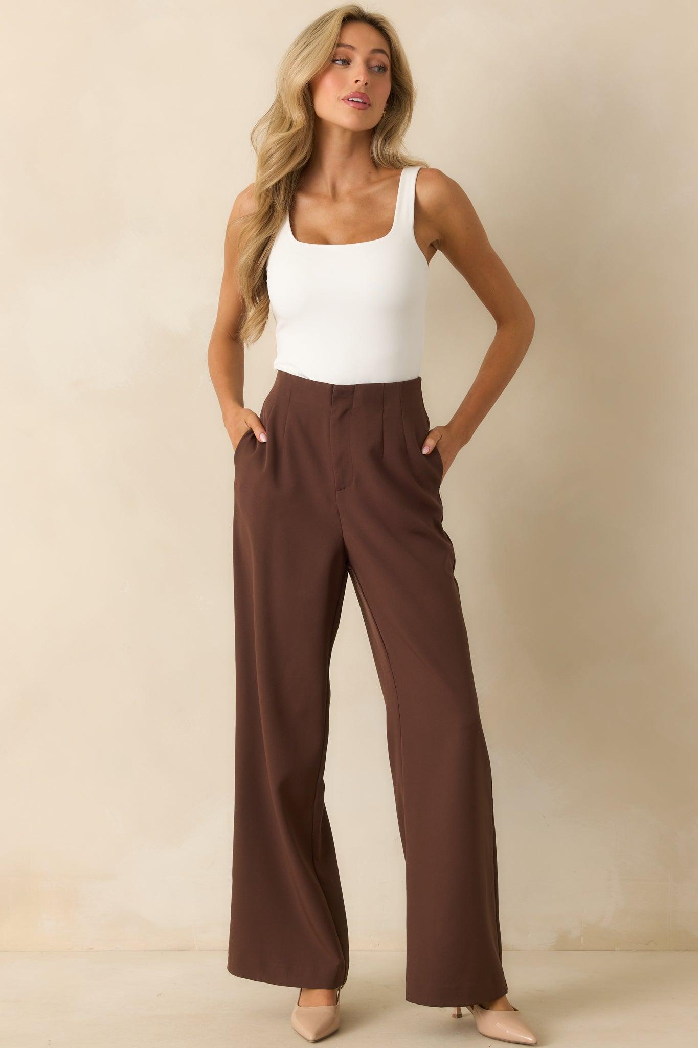Making A Change Chocolate Brown High Waisted Wide Leg Pants Product Image