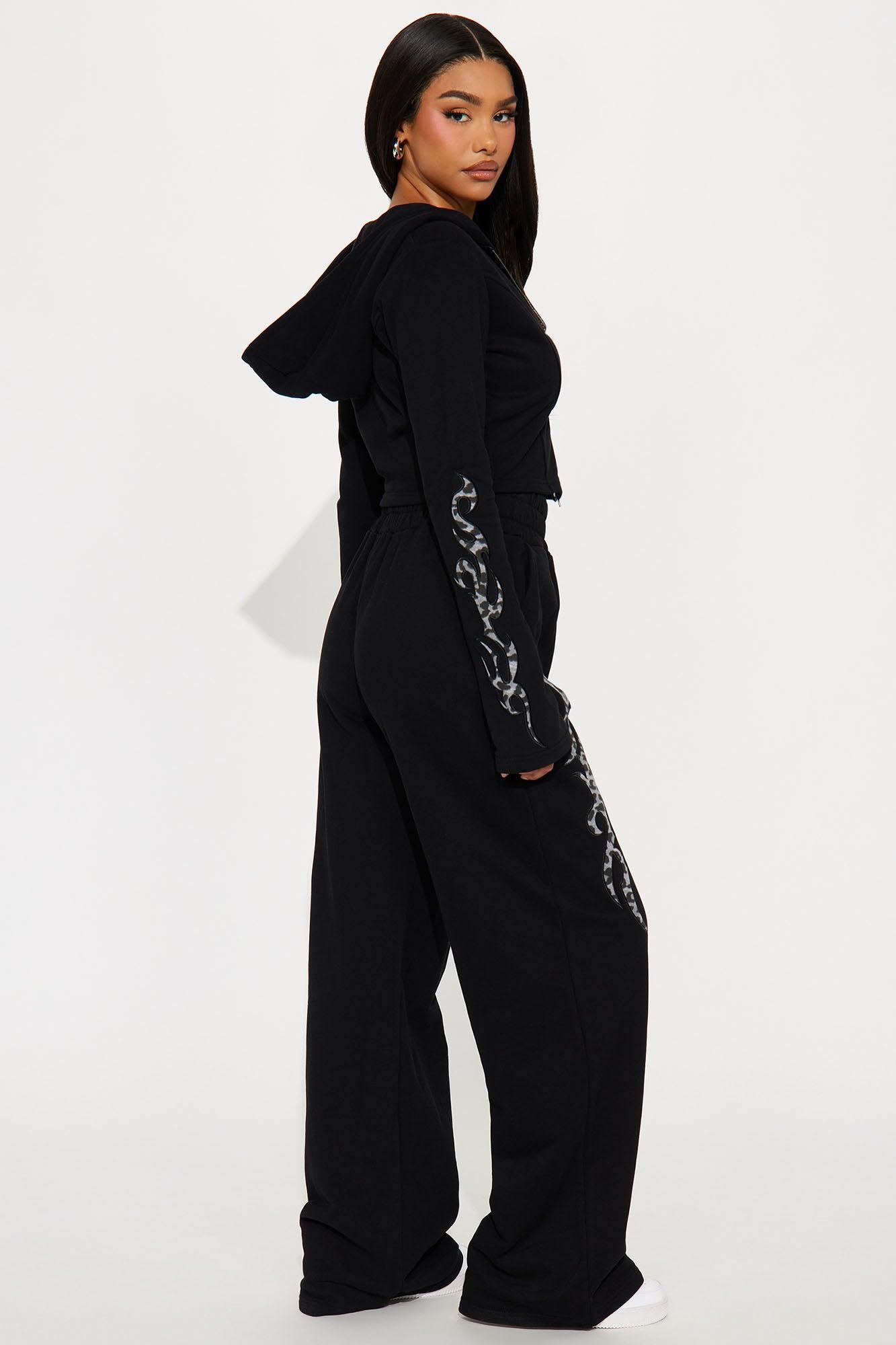Burnout Babe Fleece Pant Set - Black Female Product Image