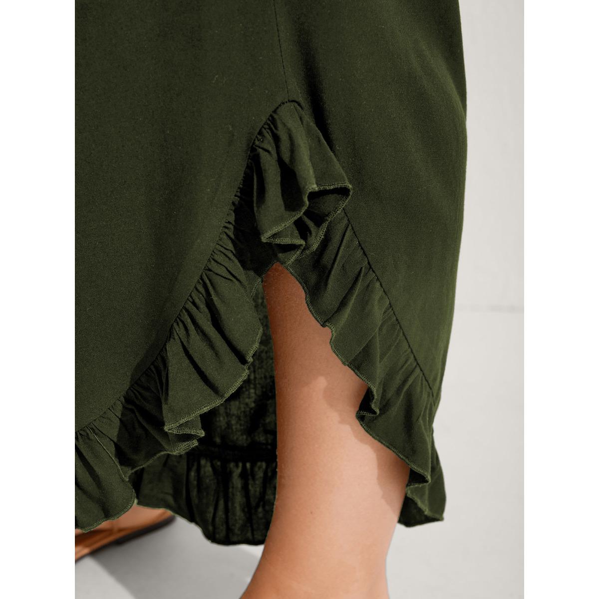 Plus Size Ruffled Curvy Hem Wide-Leg Pants Women Plum Boho Wide Leg Mid Rise Vacation Pants BloomChic 10/M Product Image