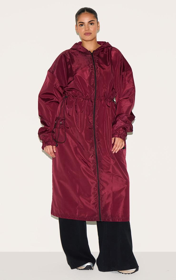 Plus Burgundy Toggle Detail Midi Windbreaker Product Image