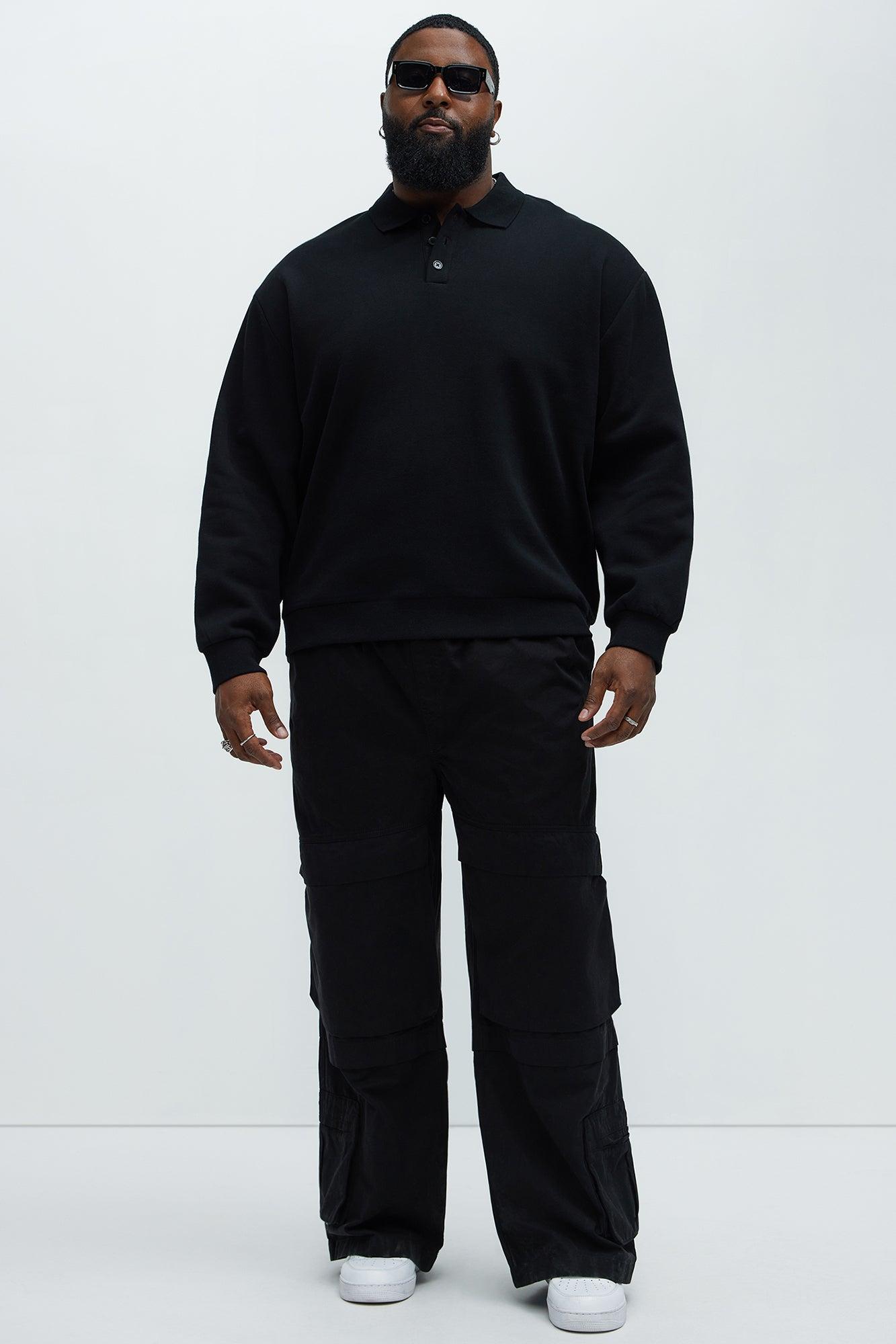 Tyson Fleece Long Sleeve Polo - Black Product Image