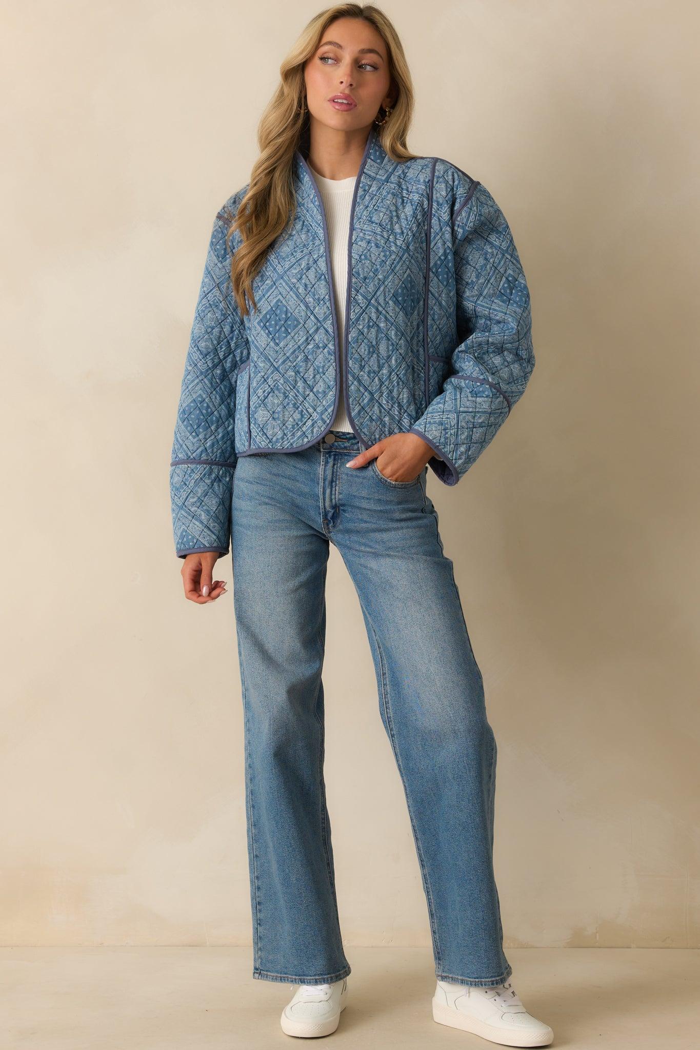 All You Do Light Blue Quilted Jacket Product Image