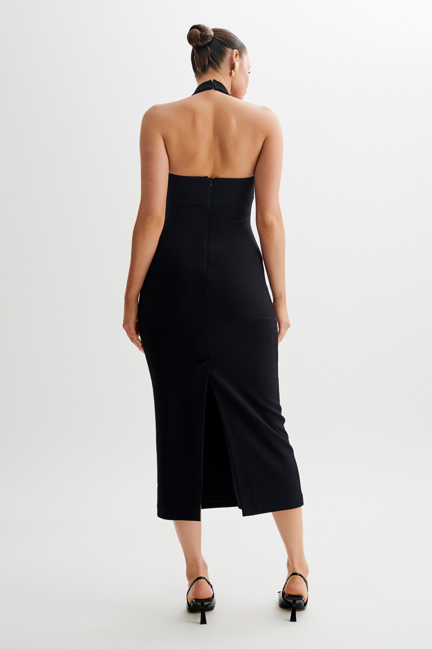 Amelita Suiting Halter Midi Dress - Black Product Image