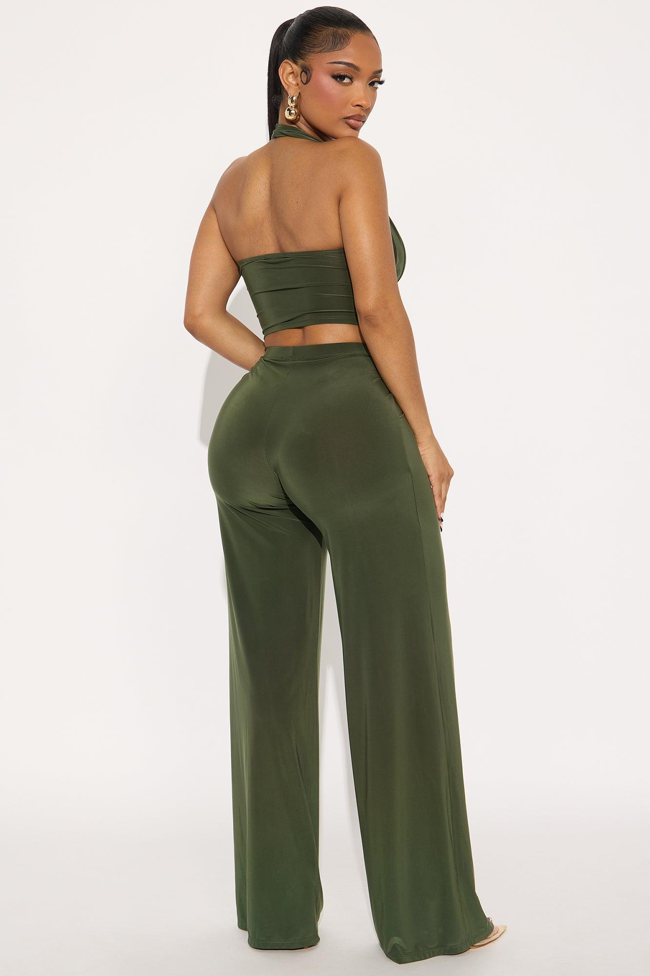 Amara Halter Wide Leg Pant Set - Olive Product Image